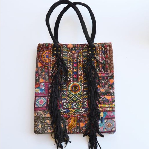 Vintage fabric and suede Tassel Tote. - Picture 1 of 3